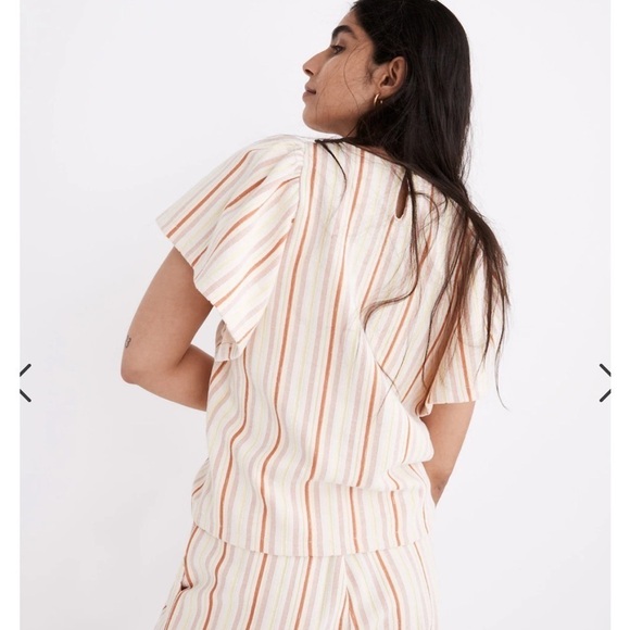 Madewell Textured Stripe Flutter Sleeve Top - Picture 3 of 12